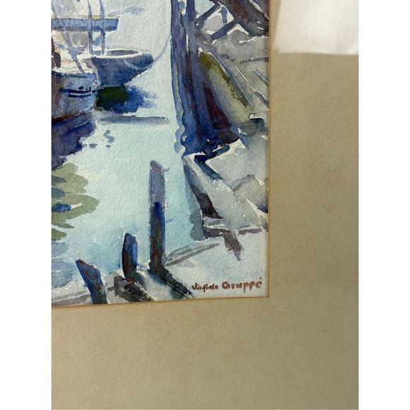 Original Virginia Gruppe Signed Framed Watercolor 13X11" Harbor Sailboat Scene - Picture 3 of 4